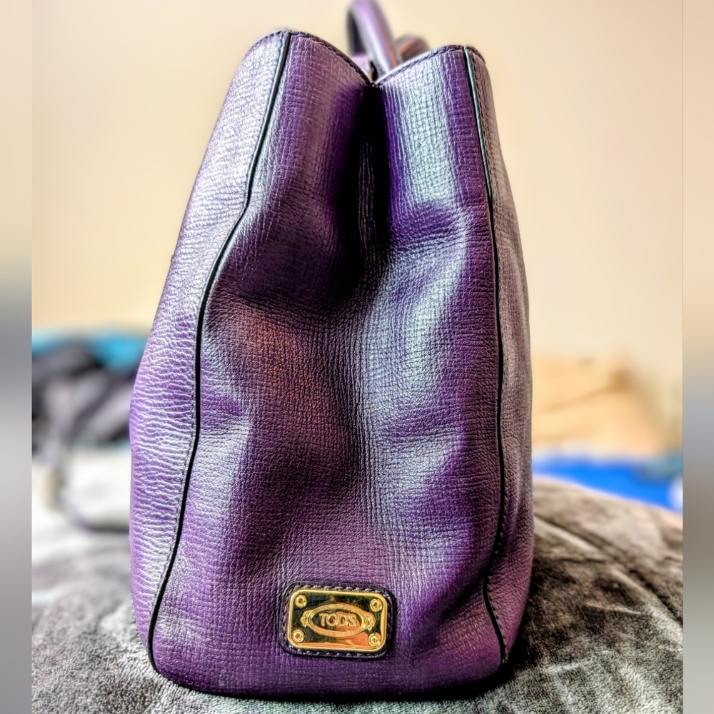 Tod's Purple Leather Satchel Handbag with Adjustable Strap - Picture 3 of 15